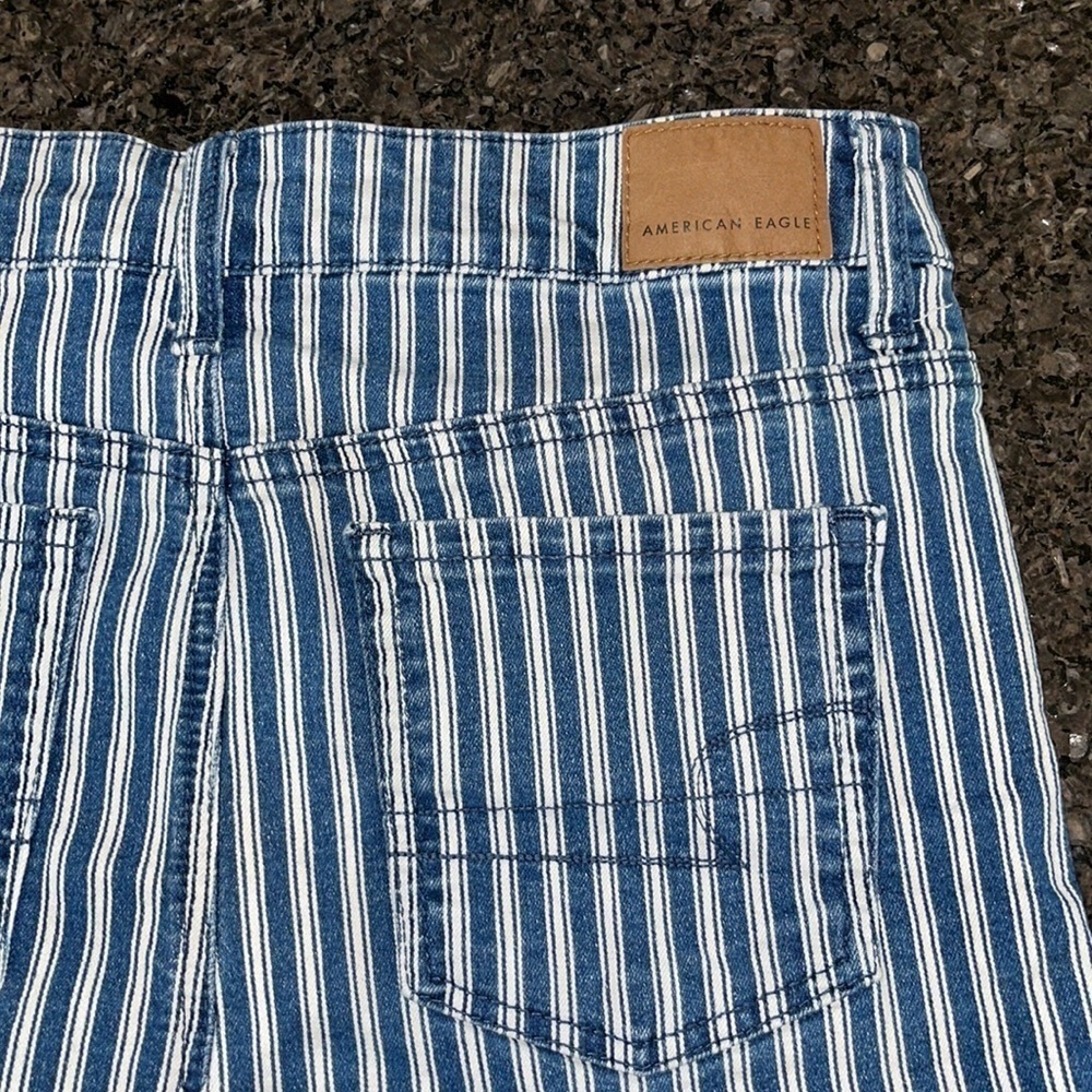 American Eagle Blue And White Stripe Next Level Stretch Hi-Rise Shortie - Picture 4 of 7